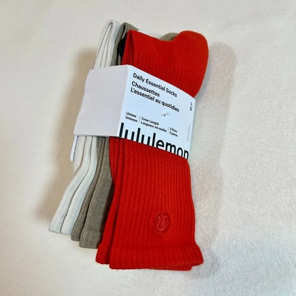 NWT Lululemon Daily Essential Crew Socks 3 PK  Size L  CRYE/SHOK/LTIV